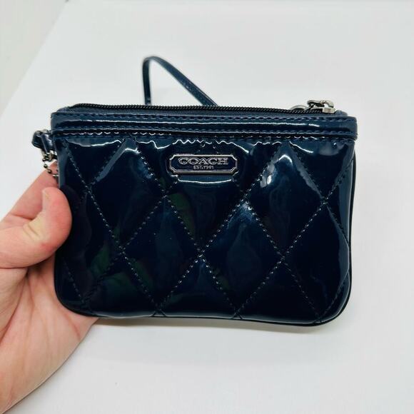 Coach Women's Dark Blue Poppy Patent Leather Coin Wristlet Purse - Picture 8 of 11